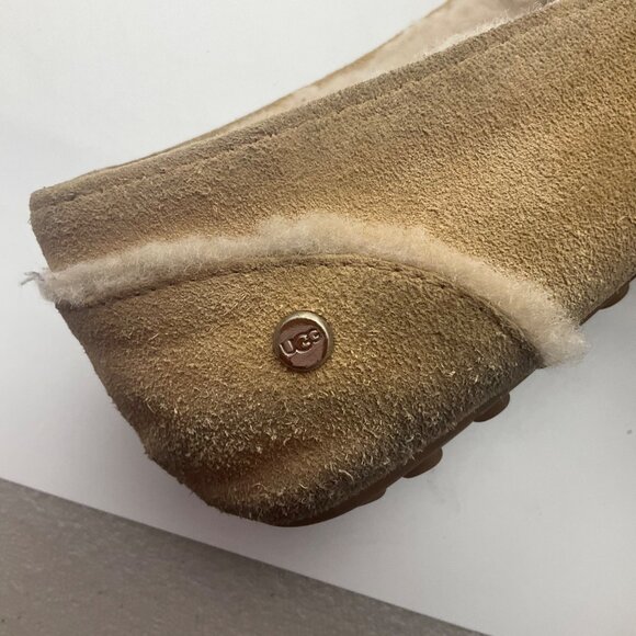 UGG Womens 10 Hailey Cream Tan Suede Shearling Flats Moccasin Slippers - Picture 8 of 14